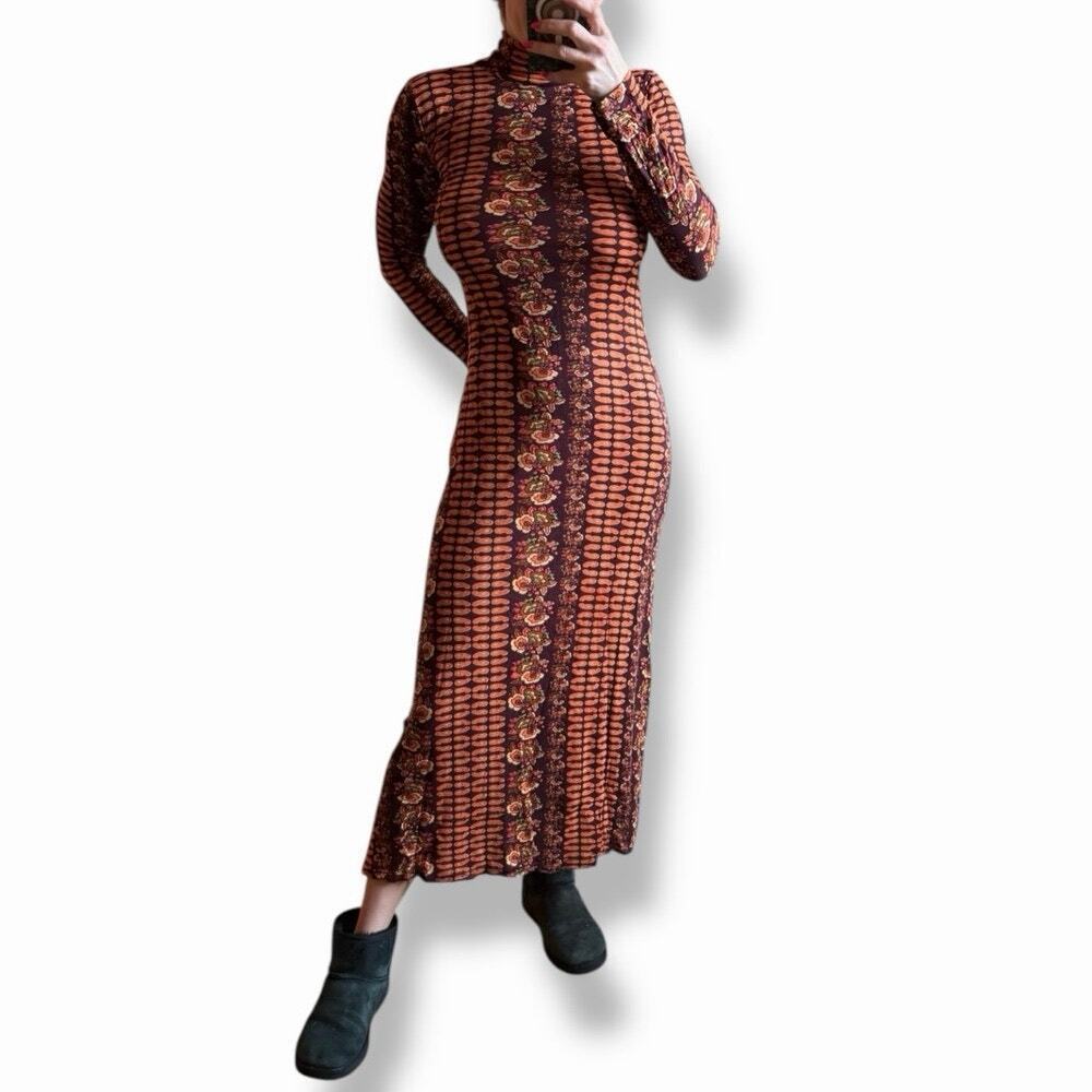 Anthropologie Raga Maxi Dress like new sz M long sleeve printed bohemian boho